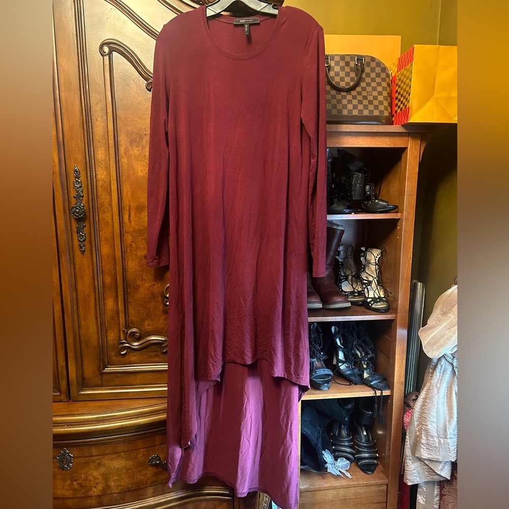 BCBG MaxAzria Asymmetrical High Low Long Sleeve Knit Dress